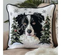 Wallphantom Animal Dog Cross Stitch Cushion Covers Kits,Border Collie Pet,Needlework Kit for Beginners,DIY Handmade Needlepoint,Crafts Embroidery for Home Decor,45x45cm