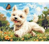 Wallphantom Animal Dog DIY Latch Hook Rug Kit,West Highland White Terrier Chasing Butterflies,Latch Hook Kits for Adults,Home Carpet Rug Making,Needlework Crafts Rug for Home Decor,60x90cm
