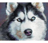 Wallphantom Animal Dog Latch Hook Rug Kit for Adults,Husky,Printed Canvas Crochet Yarn Floor Mat Embroidery DIY Hook and Latch Kit Carpet for Christmas Decoration,52x38cm