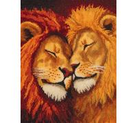 Wallphantom Animal Latch Hook Crafts Kits for Adults,Two Loving Lion Couple,Pre-Printed Handmade Tapestry Kits for Home Decoration Festival Gift,90x120cm