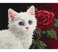 Wallphantom Animal Latch Hook Kits for Adults Beginners Rug,A cat and Flowers,Latch Hook Craft Kits Carpet Crochet Kits DIY Rug Making Needlework for Home Decoration,80x115cm