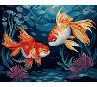 Wallphantom Animal Latch Hook Kits for Adults,Two Little Goldfish,Pre-Printed Canvas DIY Rug Making Kit Crochet Yarn for Kids Beginners,Crafts Carpet for Home Decoration,52x38cm