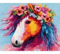 Wallphantom Animal Latch Hook Rug Kits for Adults,Horse Wearing a Wreath,DIY Crochet Yarn Carpet Embroidery Rug Kit,Latch Hook 3D Craft for Home Decor Festival Gift,52x38cm