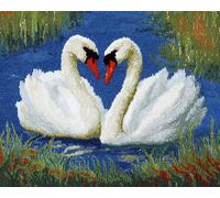 Wallphantom Animal Latch Hook Rug Kits,Two White swan Lovers,DIY Crochet Rug Making Kit for Adults Kids,3D Cross Stitch Carpet Embroidery Needlework Crocheting for Home Decor,60x90cm