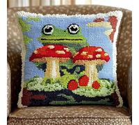 Wallphantom animal Stamped Embroidery Pillowcases,frog and mushroom,Cross Stitch Cushion Cover Embroidery Kit Pillow Cases for Home Art Decoration gifts,45x45cm