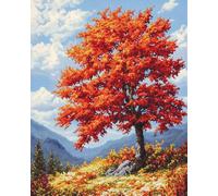 Wallphantom Autumn Landscape Latch Hook Kits for Adults Beginners Rug,A red Maple Tree,Latch Hook Craft Kits Carpet Crochet Kits DIY Rug Making Needlework for Home Decoration,80x115cm