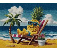 Wallphantom Beach Landscape DIY Latch Hook Rug Making Kit for Adults Kids,Pineapple Wearing Glasses,DIY Latch Hook Rug Kit,Cross Stitch Rug Making Kit,Ideal for Home Decor and Fun Crafting,90x120cm