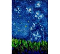 Wallphantom Beautiful Night View Latch Hook Rug Kits for Adults Beginners,Fireflies on The Grass,Latch Hook Kits for Bedroom,Living Cushion Adult Craft Gifts,52x38cm