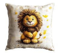 Wallphantom Cartoon Animal 11CT Cross Stitch Pillow Kits,Cute Lion,Embroidery Kits for Adults Beginners,Cross Stitch Cushion/Embroidery Cushion Set,45x45cm