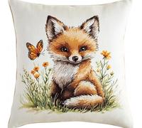 Wallphantom Cartoon Animals Cross Stitch Cushion Kit,Butterfly Flower Little Fox,Embroidery Needlework Sets Cushion Back Included, Pre Printed Canvas,Yarn and Needle,45x45cm