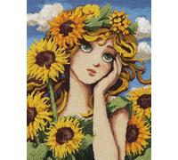 Wallphantom Cartoon Style DIY Latch Hook Rug Kit,Girl and Sunflower,Latch Hook Kits for Adults,Home Carpet Rug Making,Needlework Crafts Rug for Home Decor,60x90cm
