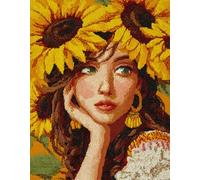 Wallphantom Cartoon Style Latch Hook Rug Kits for Adults,Girl and Sunflower,DIY Crochet Yarn Carpet Embroidery Rug Kit,Latch Hook 3D Craft for Home Decor Festival Gift,52x38cm