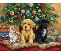 Wallphantom Christmas Latch Hook Rug Kits,Puppy Under The Christmas Tree,DIY Crochet Rug Making Kit for Adults Kids,3D Cross Stitch Carpet Embroidery Needlework Crocheting for Home Decor,60x90cm