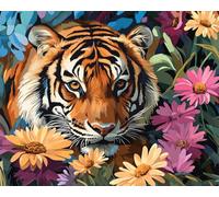 Wallphantom Colorful Daisy Flower Clusters DIY Paint by Numbers for Adults Beginner,Animal Tiger,Canvas Oil Painting Kit Paint by Number Kits Gift Home Wall Decor,16x20inch with Frame
