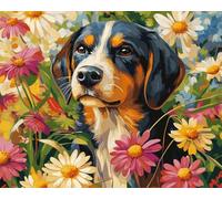 Wallphantom Colorful Daisy Flower Clusters Painting by Number for Adults Beginner,Cute Dogs,DIY Digital Oil Painting Kits on Canvas with Brushes and Pigment,Canvas Gift,16x20inch with Frame