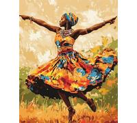 Wallphantom Creative Canvas Paint by Number Kit for Adults,A Dancing African Girl,Digital Oil Number Painting Kits Acrylic Pigment Paintwork for Gift,16x20inch with Frame