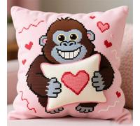 Wallphantom Cross Stitch Cushion Cover,Animal Gorilla,Needlepoint Craft Set,Pre Printed Handmade Cushion Cover Kit Decorative for Adults Beginners,45x45cm