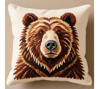 Wallphantom Cross Stitch Cushion Cover Kit for Adults Beginners,Animal Brown Bear,Pre-Printed Embroidery Set,DIY Handmade Needlepoint Pillow Kit Home Decor,45x45cm