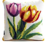Wallphantom Cross Stitch Pillow Kit for Adults,Tulip Flowers