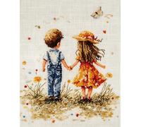 Wallphantom Cute Pattern DIY Latch Hook Rug Kits for Adults,boy and Girl Holding Hands,Tapestry Pre-Printed Patterns Carpet Needlework Crochet Yarns Latch Hooking Mat Cushion for Home Decor,80x160cm