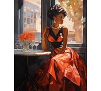 Wallphantom DIY Adult Painting by Number,African Lady Drinking Coffee,Oil Painting Paint by Numbers for Beginners Painting Kit for Art Crafts Kits Gift,16x20inch Frameless
