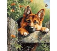 Wallphantom DIY Craft Latch Hook Rug Kits,German Shepherd Lying on The Fence,Printed Carpet Crochet Yarn Kits,Handcraft Cushion Crocheting Hook Home Decoration for Family Friends,55x75cm
