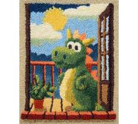 Wallphantom DIY Latch Hook Rug Kit,Cute Little Dinosaur,Latch Hook Kits for Adults,Home Carpet Rug Making,Needlework Crafts Rug for Home Decor,60x90cm