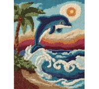 Wallphantom DIY Latch Hook Rug Kit,Dolphins Leaping Out of the Water,Latch Hook Kits for Adults,Home Carpet Rug Making,Needlework Crafts Rug for Home Decor,60x90cm