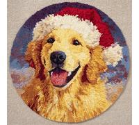 Wallphantom DIY Latch Hook Rug Kit,Golden Retriever Wearing a Santa hat,Latch Hook Kits for Adults,Home Carpet Rug Making,Needlework Crafts Rug for Home Decor,50x50cm