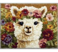 Wallphantom DIY Latch Hook Rug Kit Handmade Carpet,Alpacas and Flowers,Crochet Yarn Embroidery Needlework Hook Kit for Beginners,Home Decor Festival,Gift,80x160cm