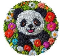 Wallphantom DIY Latch Hook Rug Kit Handmade Carpet,Cute Panda in Flowers,Crochet Yarn Embroidery Needlework Hook Kit for Beginners,Home Decor Festival,Gift,50x50cm