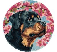 Wallphantom DIY Latch Hook Rug Kit Handmade Carpet,Rottweiler Under The Cherry Blossom Tree,Crochet Yarn Embroidery Needlework Hook Kit for Beginners,Home Decor Festival,Gift,50x50cm