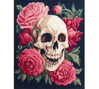 Wallphantom DIY Latch Hook Rug Kit Handmade Carpet,Skulls and Flowers,Crochet Yarn Embroidery Needlework Hook Kit for Beginners,Home Decor Festival,Gift,80x160cm