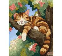 Wallphantom DIY Latch Hook Rug Kits for Adults,A cat Sleeping in a Tree,Tapestry Pre-Printed Patterns Carpet Needlework Crochet Yarns Latch Hooking Mat Cushion for Home Decor,80x160cm