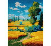 Wallphantom DIY Latch Hook Rug Kits for Adults,Autumn Rural Field Landscape,Tapestry Pre-Printed Patterns Carpet Needlework Crochet Yarns Latch Hooking Mat Cushion for Home Decor,80x160cm