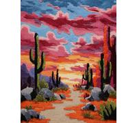 Wallphantom DIY Latch Hook Rug Kits for Adults,Desert Cactus Landscape,Tapestry Pre-Printed Patterns Carpet Needlework Crochet Yarns Latch Hooking Mat Cushion for Home Decor,80x160cm