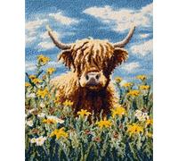 Wallphantom DIY Latch Hook Rug Kits for Adults,Flowers and Highland Cattle,Tapestry Pre-Printed Patterns Carpet Needlework Crochet Yarns Latch Hooking Mat Cushion for Home Decor,80x160cm