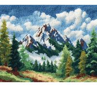 Wallphantom DIY Latch Hook Rug Kits for Adults,Forest and Snow Mountain Landscape,Tapestry Pre-Printed Patterns Carpet Needlework Crochet Yarns Latch Hooking Mat Cushion for Home Decor,80x160cm