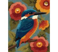 Wallphantom DIY Latch Hook Rug Kits for Adults,Kingfishers and Flowers,Tapestry Pre-Printed Patterns Carpet Needlework Crochet Yarns Latch Hooking Mat Cushion for Home Decor,80x160cm