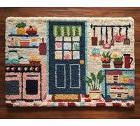 Wallphantom DIY Latch Hook Rug Kits for Adults,Kitchen Landscape,Tapestry Pre-Printed Patterns Carpet Needlework Crochet Yarns Latch Hooking Mat Cushion for Home Decor,80x160cm