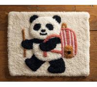 Wallphantom DIY Latch Hook Rug Kits for Adults,Panda with a Backpack,Tapestry Pre-Printed Patterns Carpet Needlework Crochet Yarns Latch Hooking Mat Cushion for Home Decor,80x160cm
