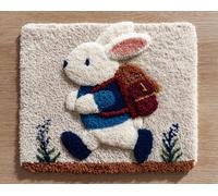Wallphantom DIY Latch Hook Rug Kits for Adults,Rabbit with a Schoolbag,Tapestry Pre-Printed Patterns Carpet Needlework Crochet Yarns Latch Hooking Mat Cushion for Home Decor,80x160cm