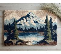 Wallphantom DIY Latch Hook Rug Kits for Adults,Snow Mountain Forest Landscape,Tapestry Pre-Printed Patterns Carpet Needlework Crochet Yarns Latch Hooking Mat Cushion for Home Decor,80x160cm