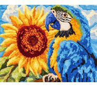 Wallphantom DIY Latch Hook Rug Kits for Adults,Sunflower and Parrot,Tapestry Pre-Printed Patterns Carpet Needlework Crochet Yarns Latch Hooking Mat Cushion for Home Decor,80x160cm