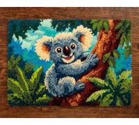 Wallphantom DIY Latch Hook Rug Kits for Adults,Tropical Landscape Koala,Tapestry Pre-Printed Patterns Carpet Needlework Crochet Yarns Latch Hooking Mat Cushion for Home Decor,80x160cm