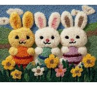 Wallphantom DIY Latch Hook Rug Making Kit for Adults Kids,Easter Eggs and Rabbits Among the Flowers,DIY Latch Hook Rug Kit,Cross Stitch Rug Making Kit,Ideal for Home Decor and Fun Crafting,90x120cm