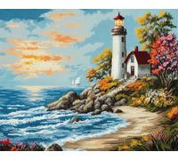 Wallphantom DIY Latch Hook Rug Making Kit for Adults Kids,Lighthouse hut by The sea,DIY Latch Hook Rug Kit,Cross Stitch Rug Making Kit,Ideal for Home Decor and Fun Crafting,90x120cm