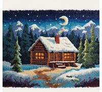 Wallphantom DIY Latch Hook Rug Making Kit for Adults Kids,Snow Scene at the Cabin,DIY Latch Hook Rug Kit,Cross Stitch Rug Making Kit,Ideal for Home Decor and Fun Crafting,90x120cm