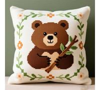 Wallphantom DIY Stamped Cross Stitch Pillow Kits,Animal Brown Bear,11CT Needlepoint Handmade Cushion Cover Home Sofa Christmas Decoration,45x45cm