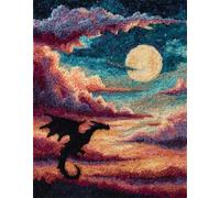 Wallphantom Dreamy Starry Night View Latch Hook Rug Kits for Adults Beginners,Animal Dragon,Latch Hook Kits for Bedroom,Living Cushion Adult Craft Gifts,52x38cm
